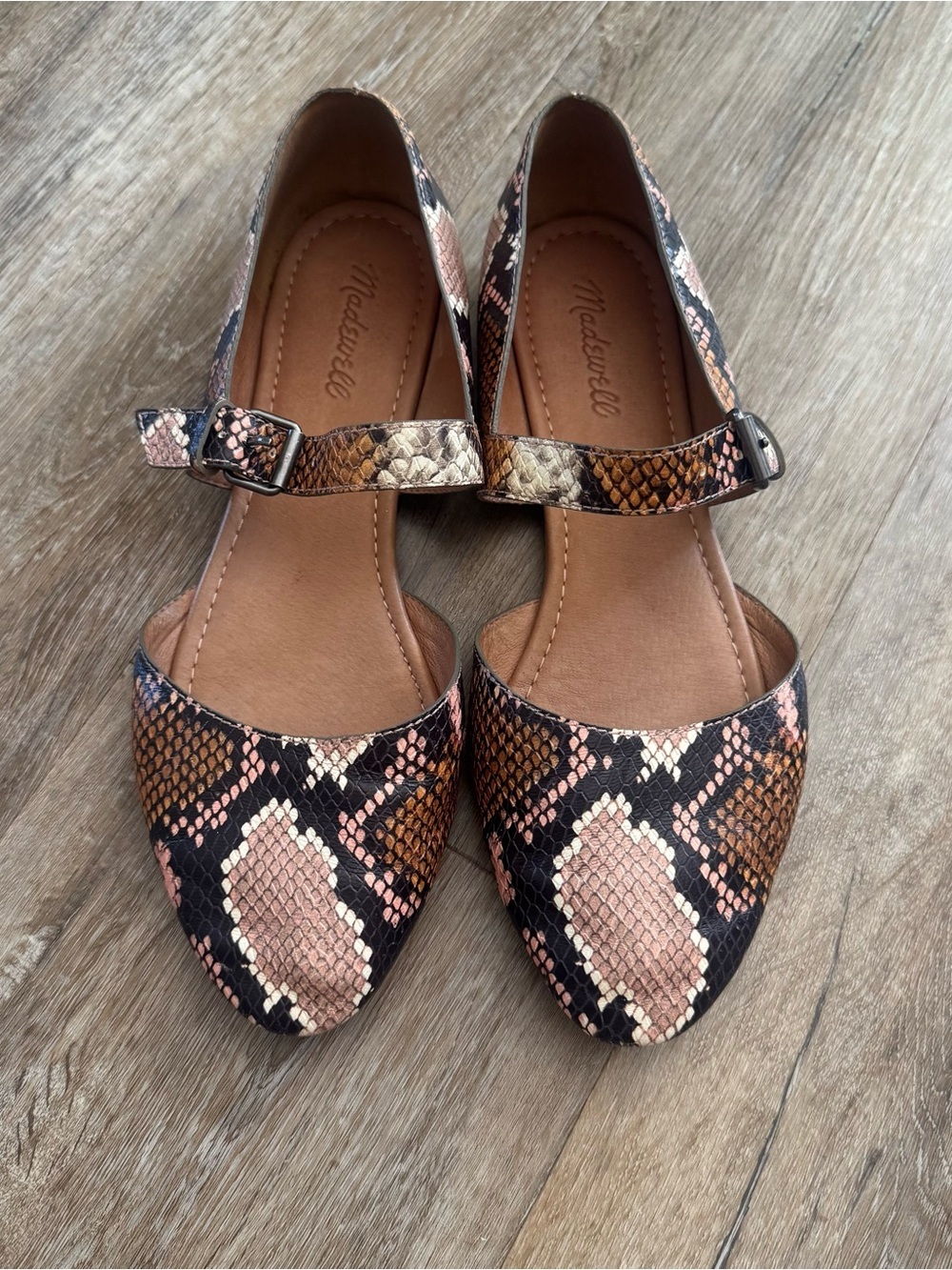 Madewell Sz 9.5 The Alina Mary-Jane Flats Snake Embossed Leather Forgotten Petal